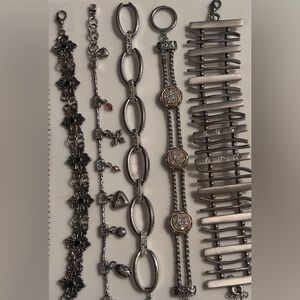 Five Piece Silver Tone Multi-vintage Women's Bracelet Collection Multi Brand